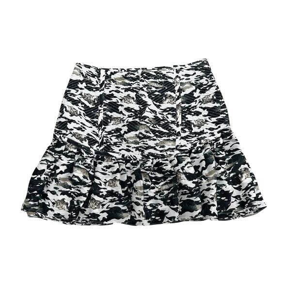 Parker Back Zip Jay Mini Flare Skirt in White Black Green Camo Print Womens 2 - Picture 3 of 5